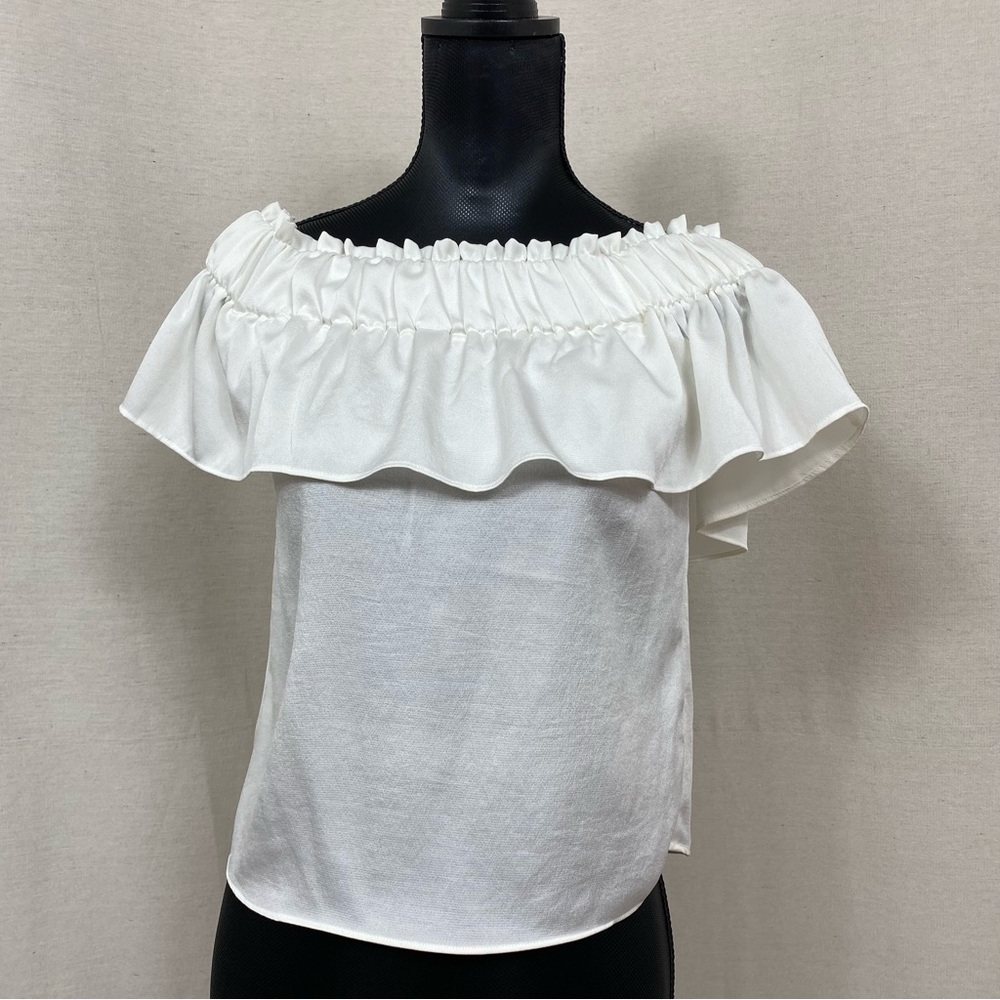 Express Ruffle Off The Shoulder White Top